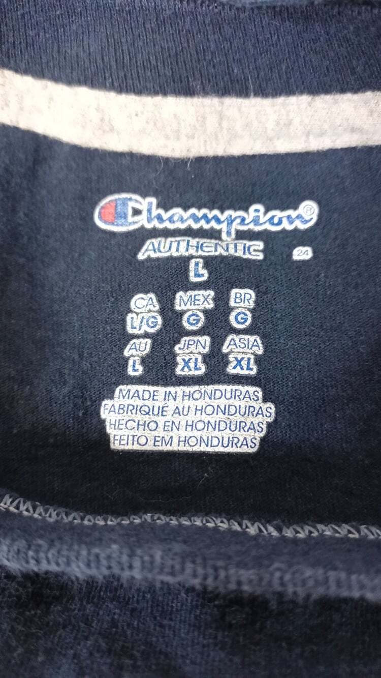 Champion Navy Blue T Shirt Mens Size L Embroidered Logo Authentic Tee Y2K - Picture 3 of 8
